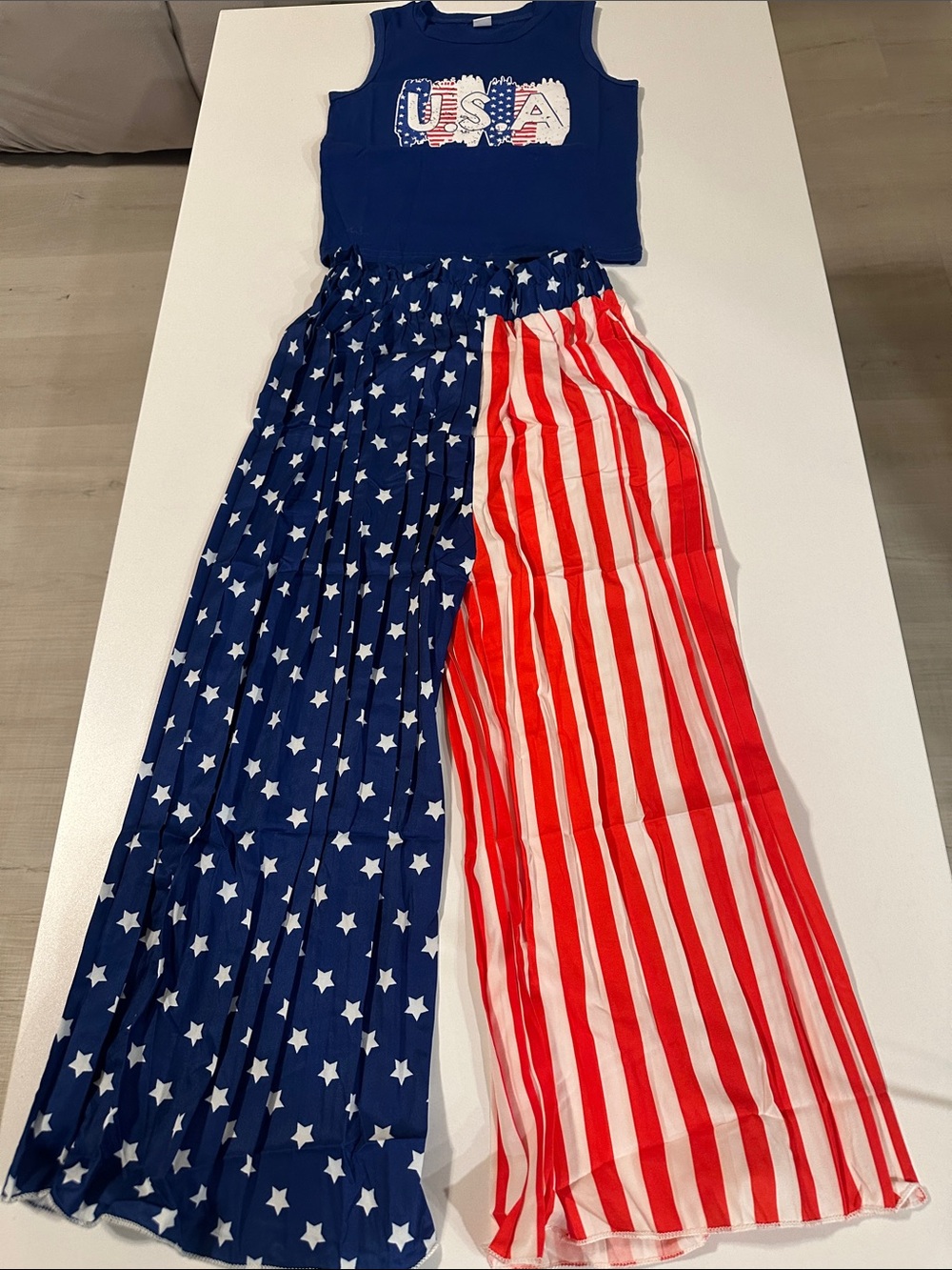 Kids USA Flag Matching Set - Navy Top with Red & White Stars and Stripes Pants
